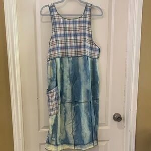Narci Lee Upcycled Plaid and Tie-Dye Sleeveless Dress